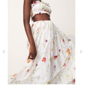 NWT H&M white floral midi skirt